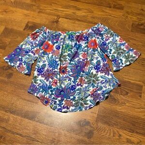Jude Connally Demi Off-Shoulder Blouse Sz M Multicolor Floral Ruffle Flutter